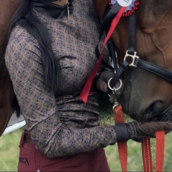 Espoir Equestrian Womens Mosiac Dark Everyday Quarter Zip Riding Shirt L New - Picture 3 of 12